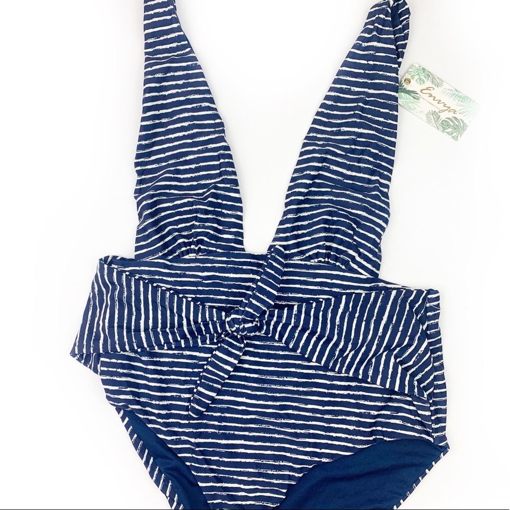 Envya white and blue striped deep plunge one piece - Picture 8 of 11